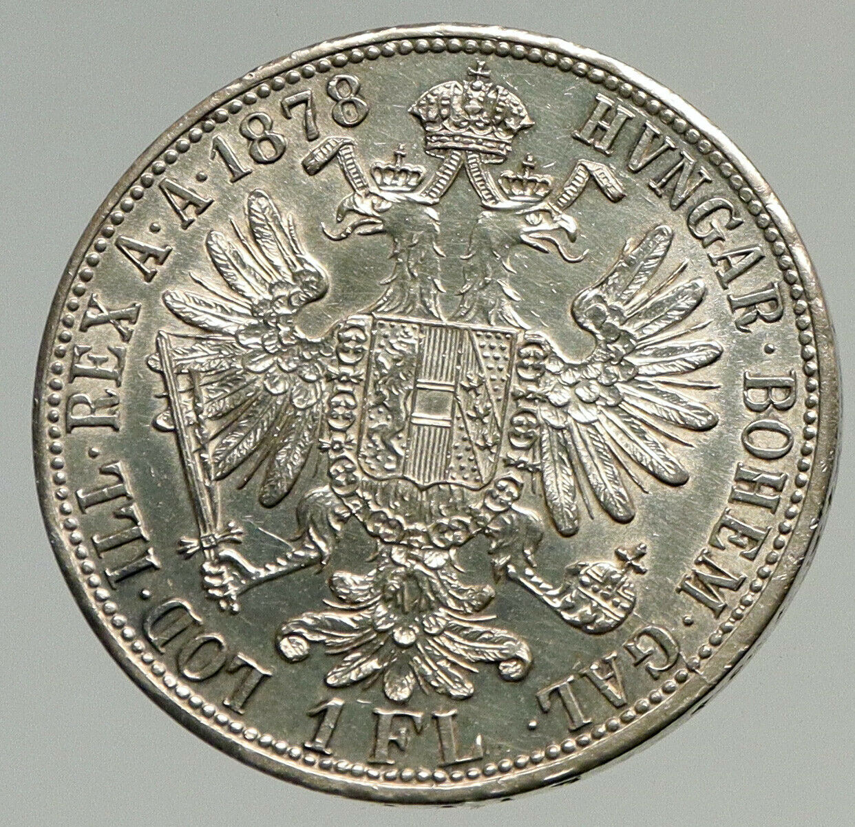 1878 AUSTRIA King FRANZ JOSEPH I Vintage Antique OLD Silver Florin Coin i93392