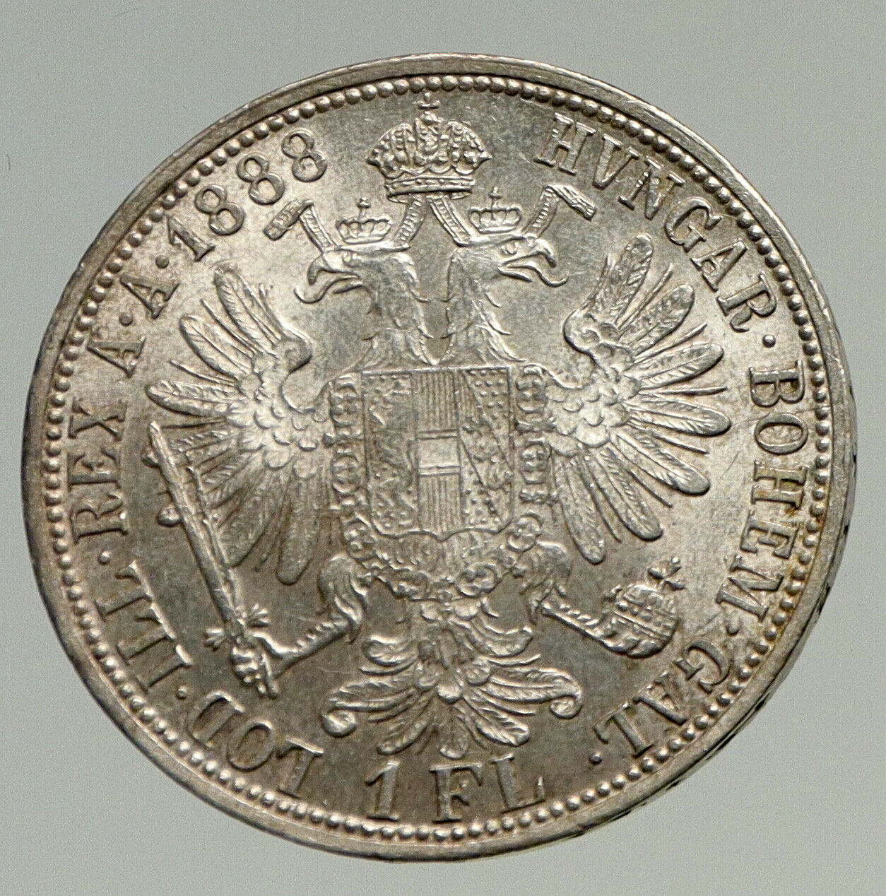 1888 AUSTRIA w King FRANZ JOSEPH I Antique VINTAGE Silver 1 Florin Coin i93391