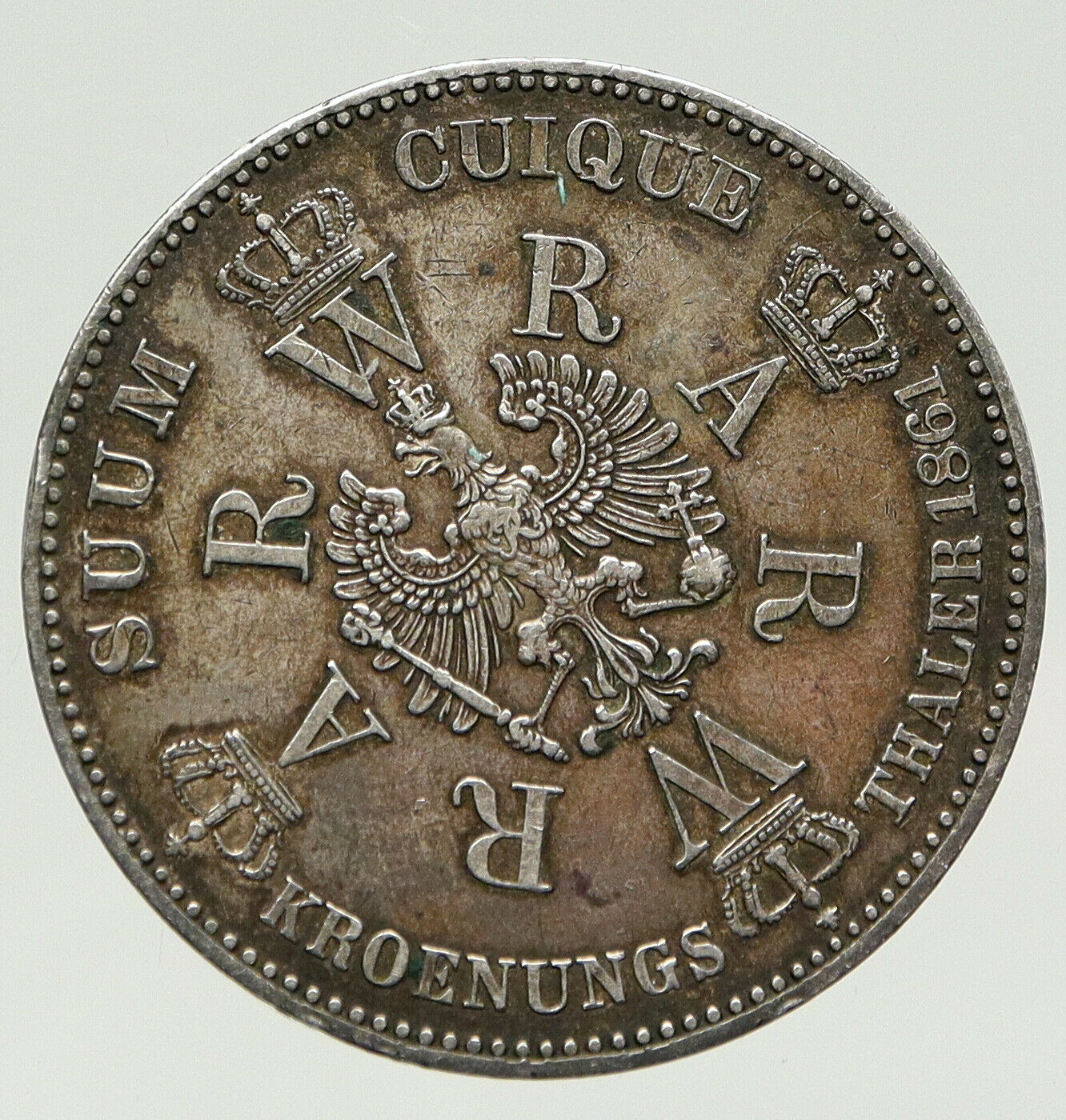 1861 A PRUSSIA German STATE Coronation King WILHELM I Silver Taler Coin i93388