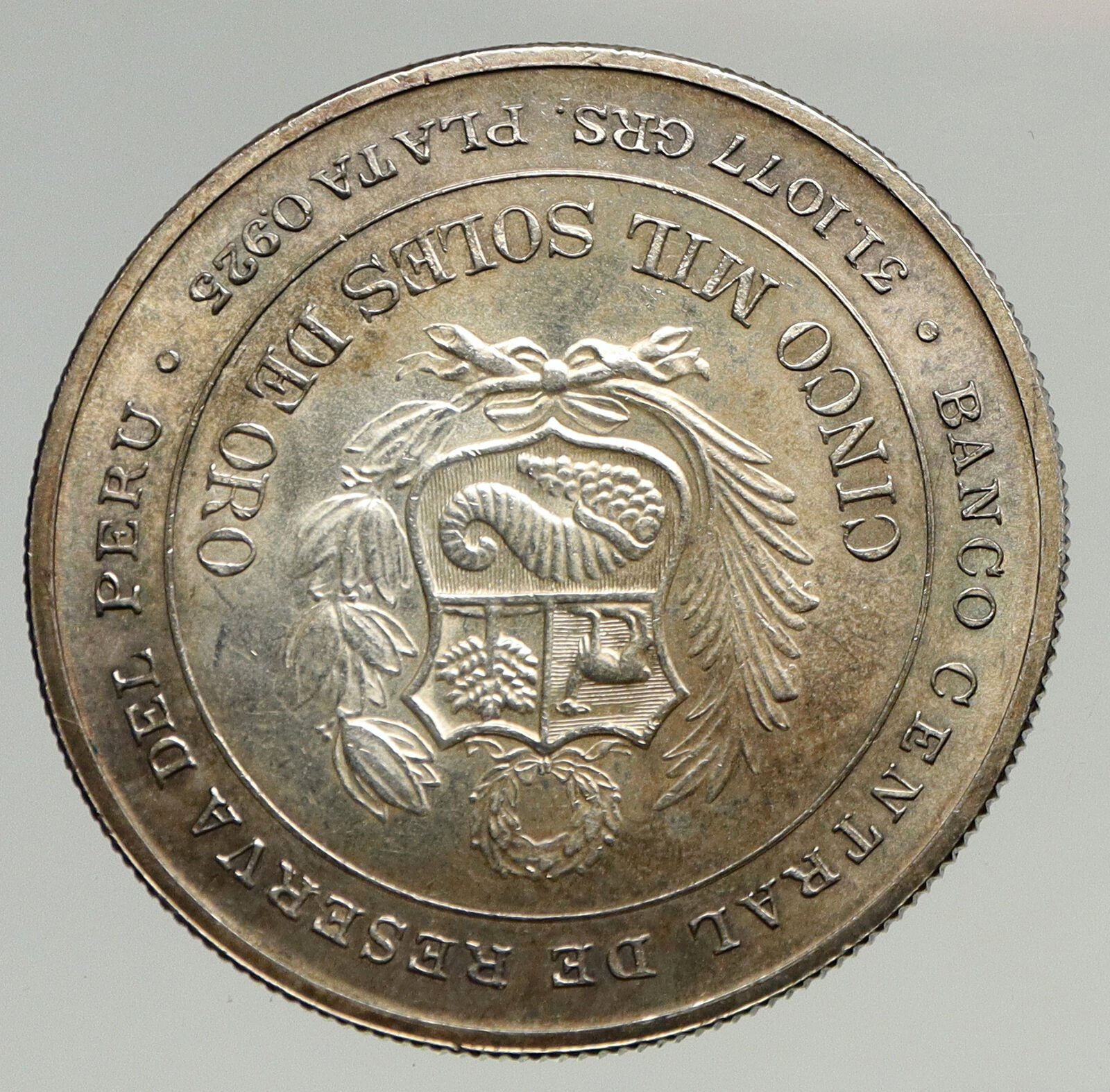 1979 PERU South America VINTAGE Huascar Steam Ship Silver 5000 SOL Coin i93395