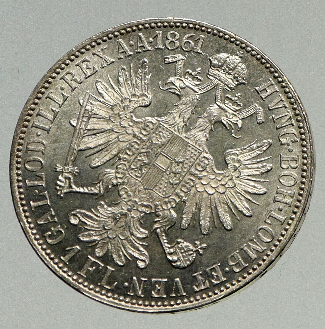 1861 AUSTRIA w KING FRANZ JOSEPH I Eagle Antique OLD Silver Florin Coin i93393