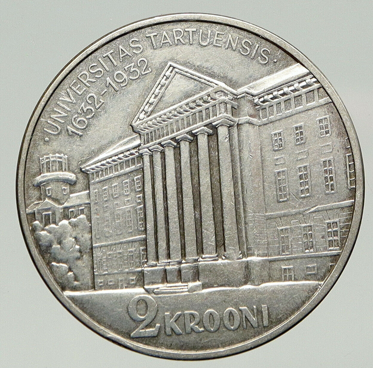 1932 ESTONIA 300 Yrs UNIVERSITY of TARTU Vintage OLD Silver 2 Krooni Coin i93261