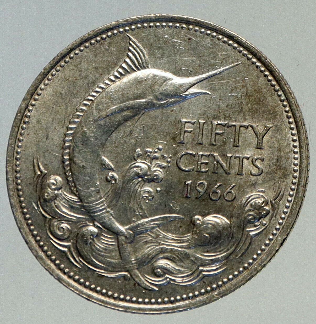 1966 BAHAMAS UK Queen Elizabeth II and Marlin FISH Silver Coin 50 Cents i93257