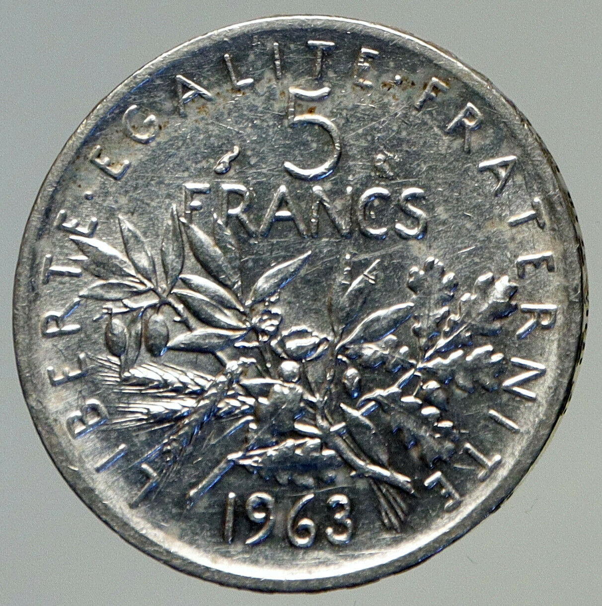 1963 FRANCE French LARGE with La Semeuse SOWER WOMAN Silver 5 Francs Coin i93259