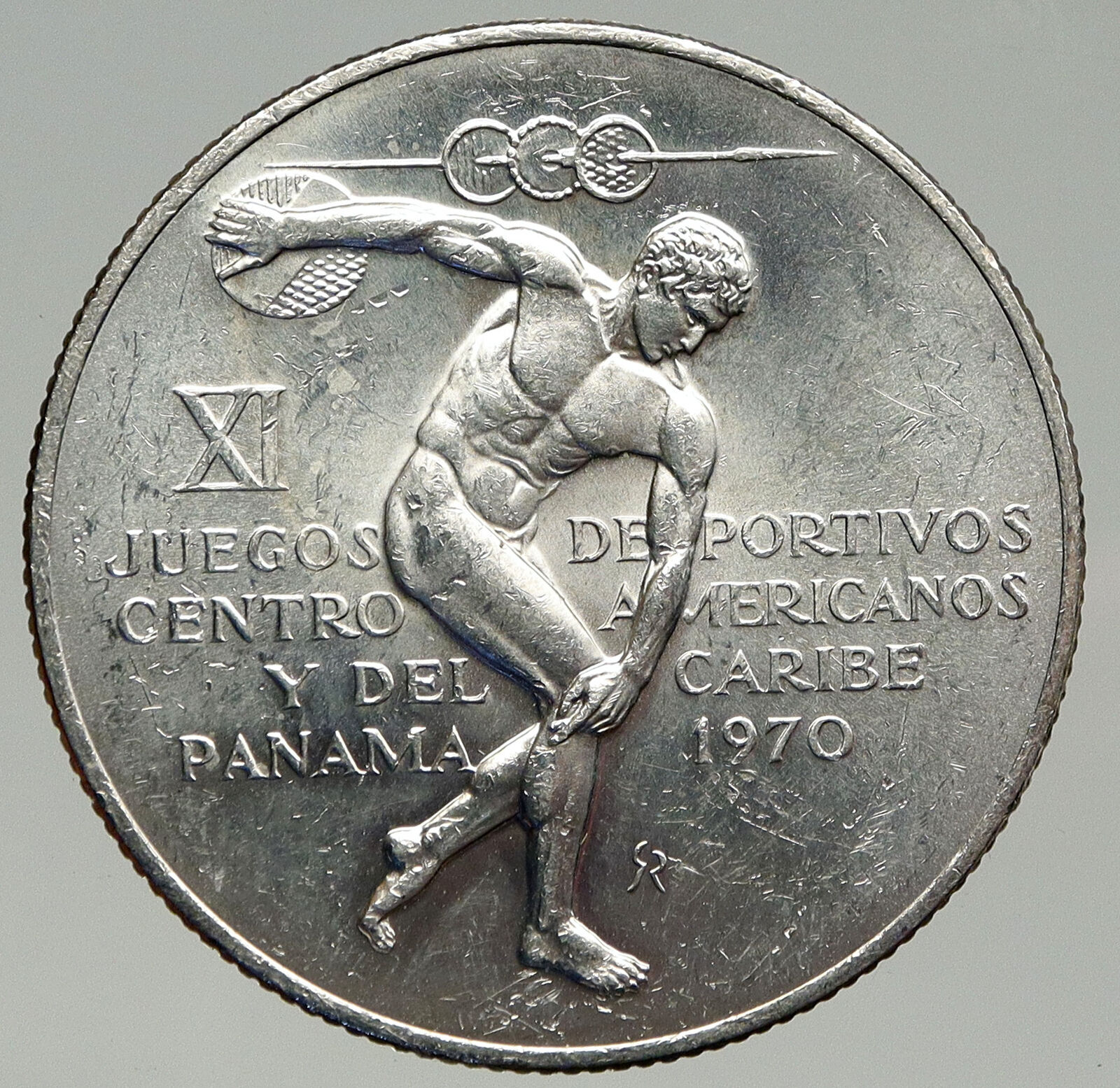 1970 PANAMA Olympic Style Games GREEK DISC THROWER ATHLETE Silver 5B Coin i93268