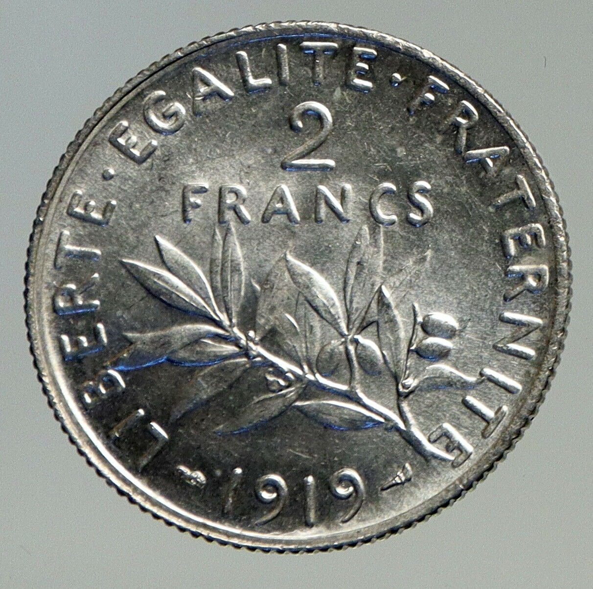 1919 FRANCE Antique Silver 2 Francs French Coin w La Semeuse Sower Woman i93258