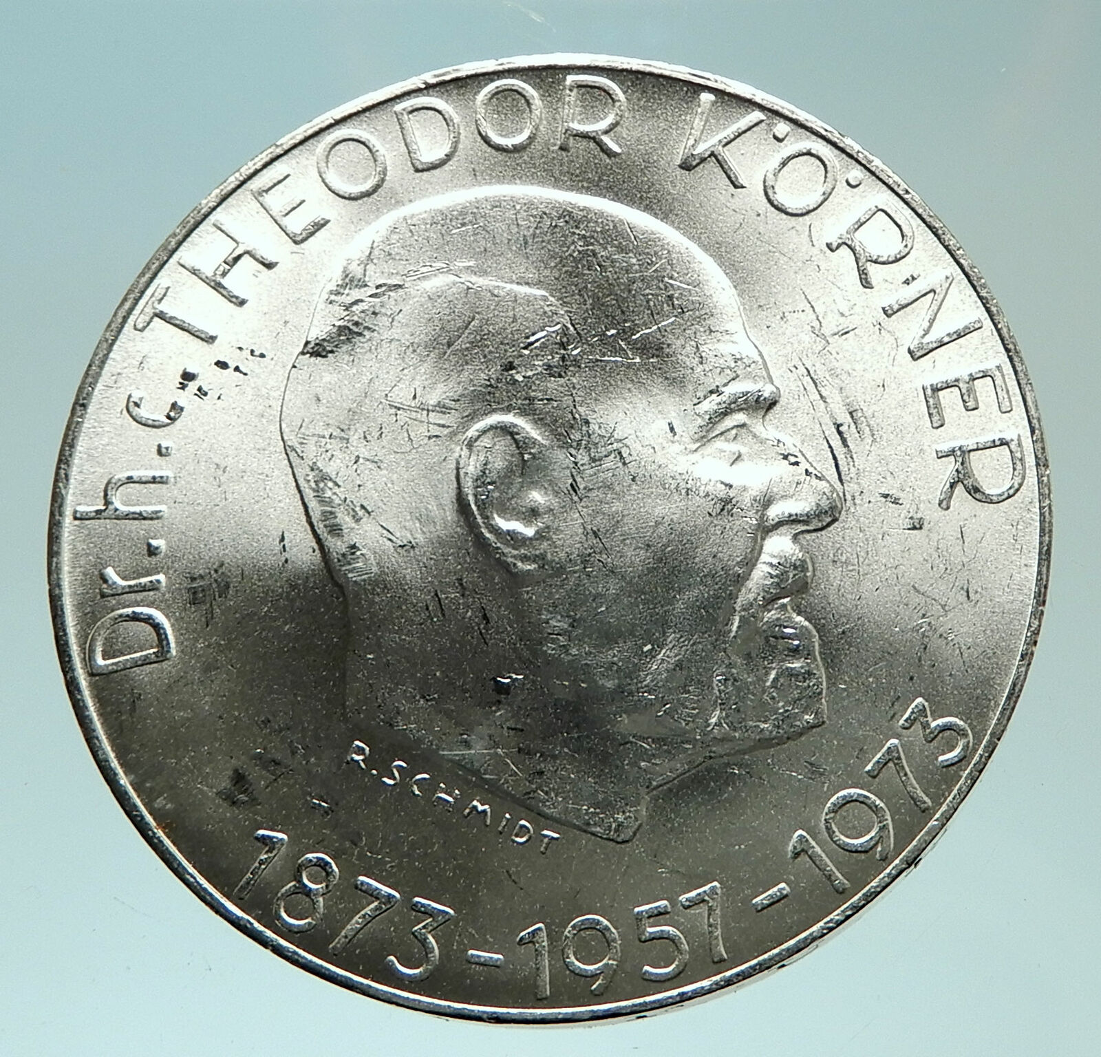 1973 AUSTRIA Dr President Thedor Koerner Genuine Silver 50 Shillings Coin i75962