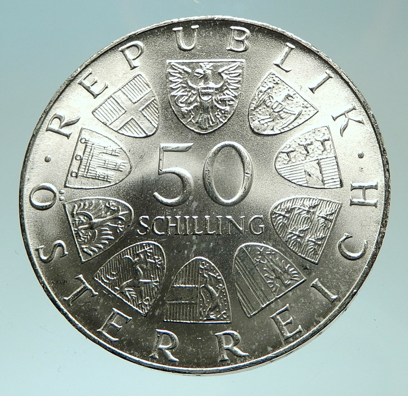 1973 AUSTRIA Dr President Thedor Koerner Genuine Silver 50 Shillings Coin i75962