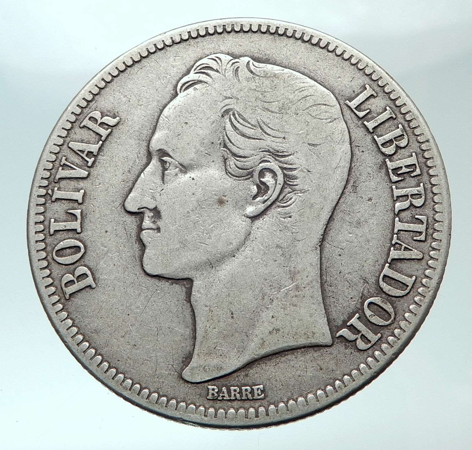 1929 Freemason President Simon Bolivar VENEZUELA Founder Silver 5 B Coin i82137