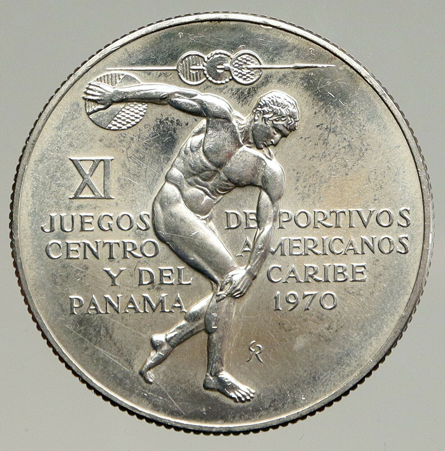 1970 PANAMA Olympic Style Games GREEK DISC THROWER ATHLETE Silver 5B Coin i94181