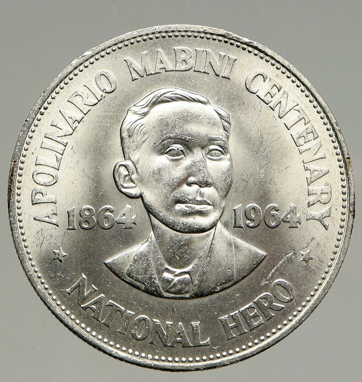 1964 PHILIPPINES Birth of HERO Apolinario Mabini Large 1 Peso SILVER Coin i94180