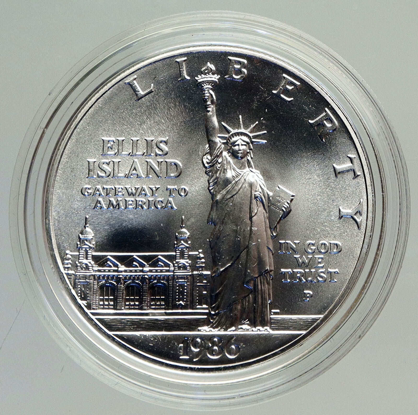 1986 P UNITED STATES Ellis Island Statue of Liberty NY Silver Dollar Coin i94194