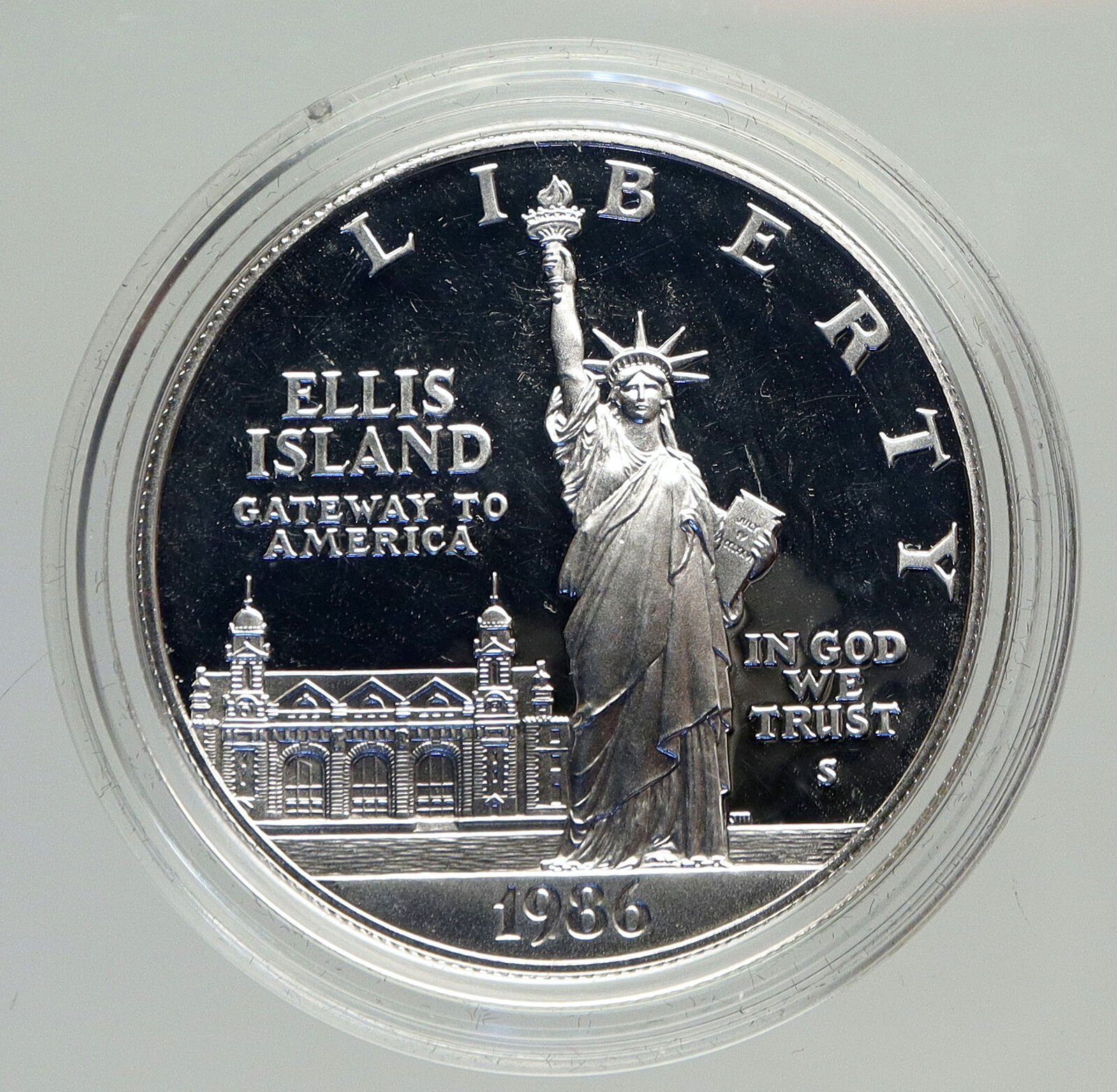 1986S UNITED STATES Ellis Island Statue of Liberty NY Proof Silver $ Coin i94189