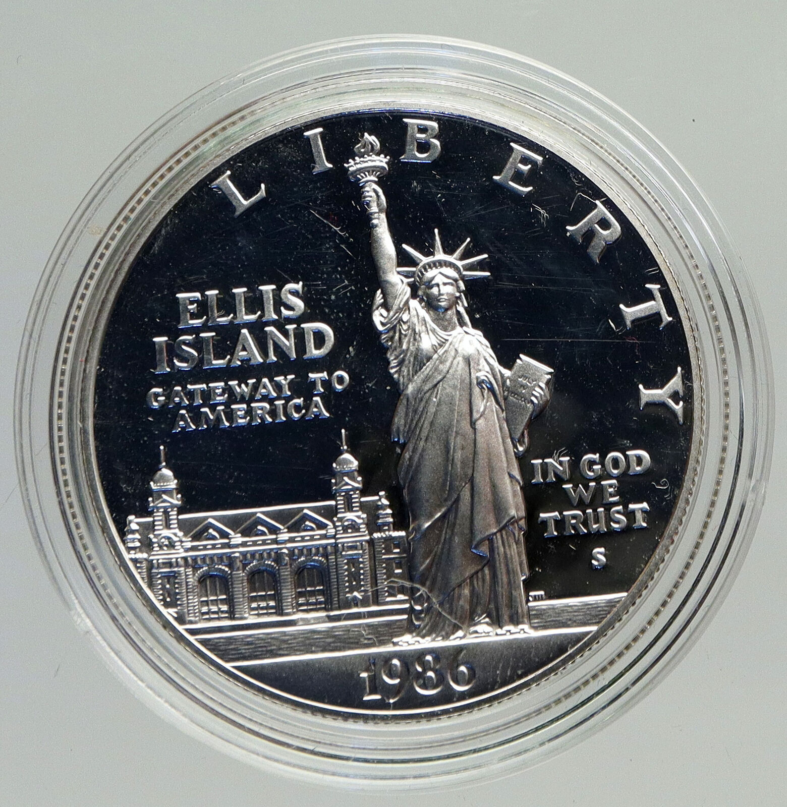 1986S UNITED STATES Ellis Island Statue of Liberty NY Proof Silver $ Coin i94188