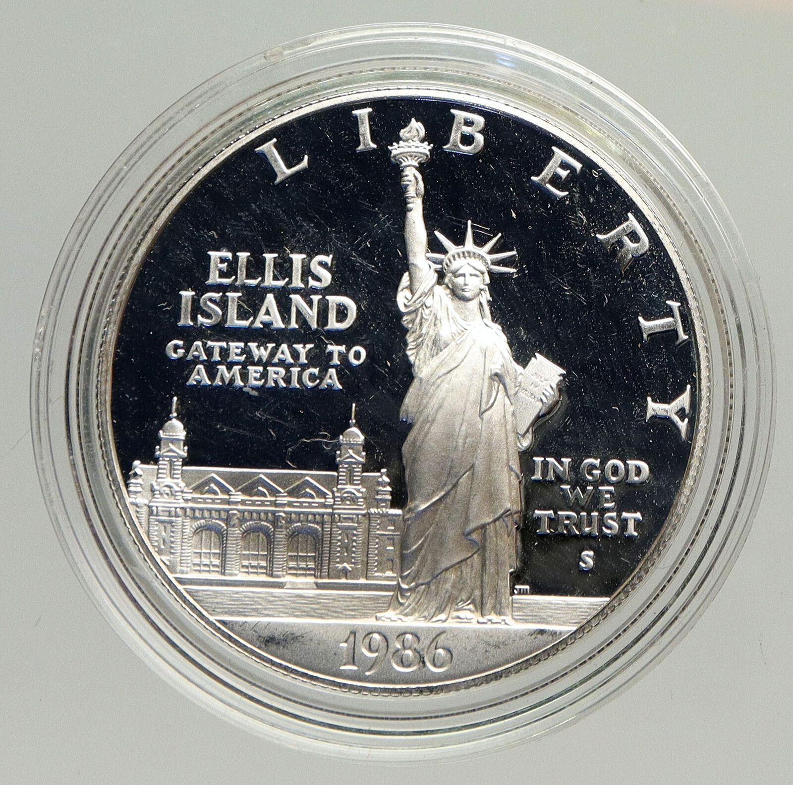 1986S UNITED STATES Ellis Island Statue of Liberty NY Proof Silver $ Coin i94197