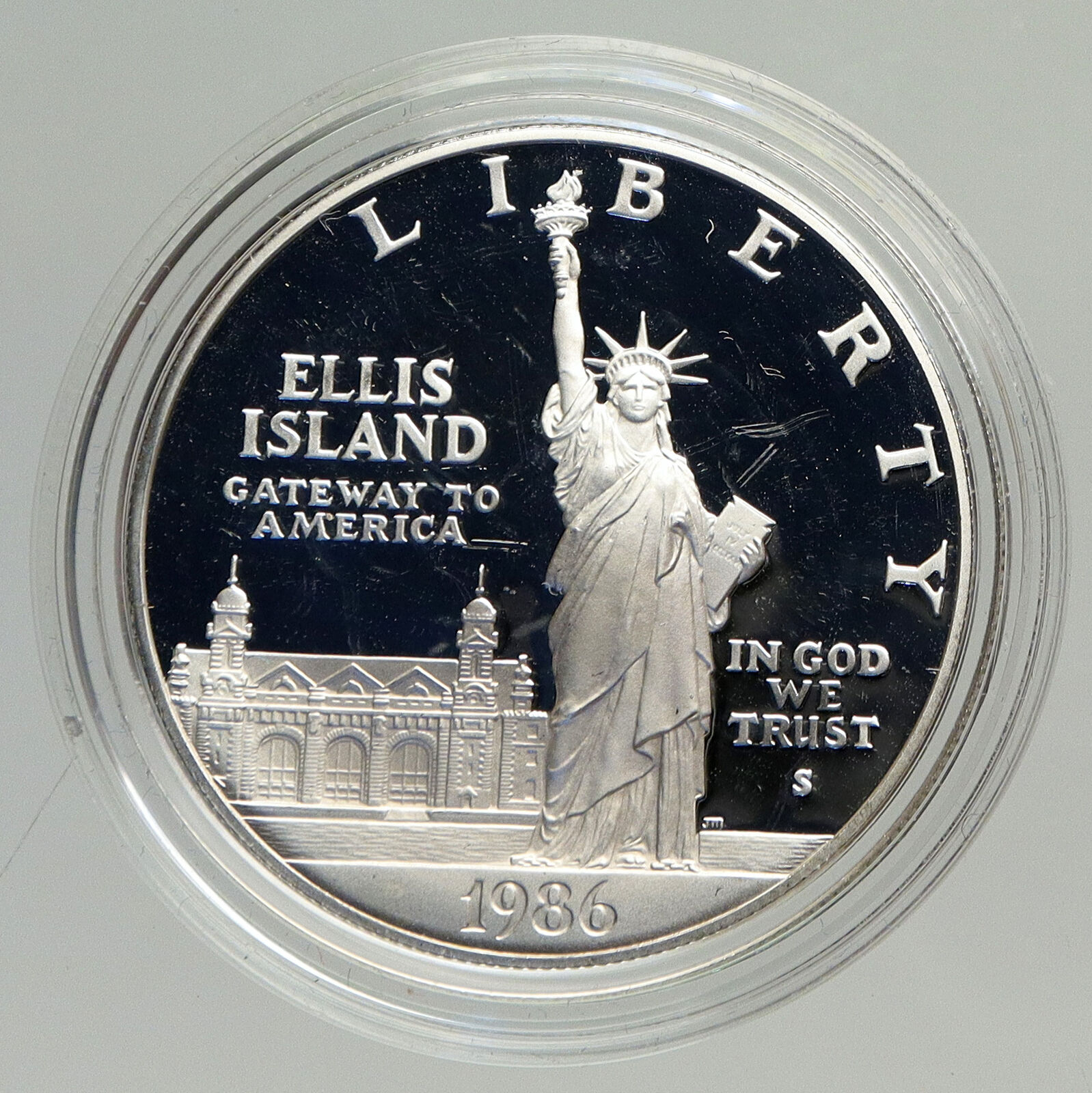 1986S UNITED STATES Ellis Island Statue of Liberty NY Proof Silver $ Coin i94198