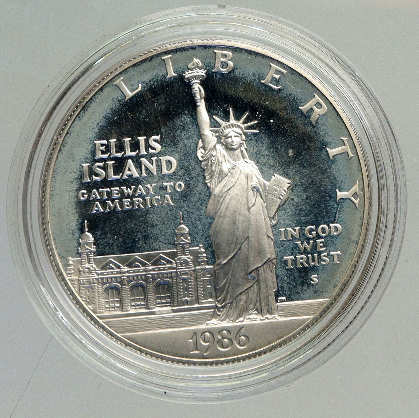 1986S UNITED STATES Ellis Island Statue of Liberty NY Proof Silver $ Coin i94201