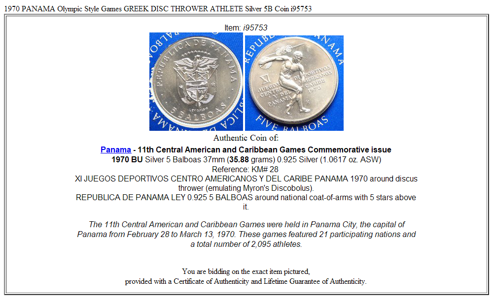 1970 PANAMA Olympic Style Games GREEK DISC THROWER ATHLETE Silver 5B Coin i95753