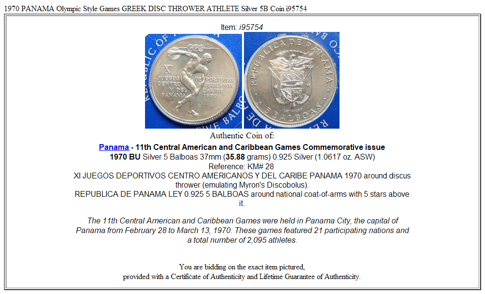 1970 PANAMA Olympic Style Games GREEK DISC THROWER ATHLETE Silver 5B Coin i95754