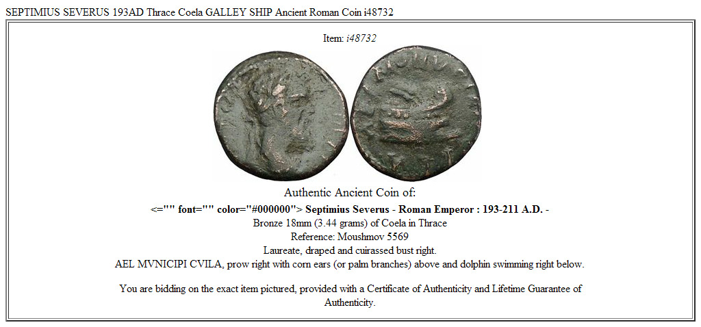 SEPTIMIUS SEVERUS 193AD Thrace Coela GALLEY SHIP Ancient Roman Coin i48732