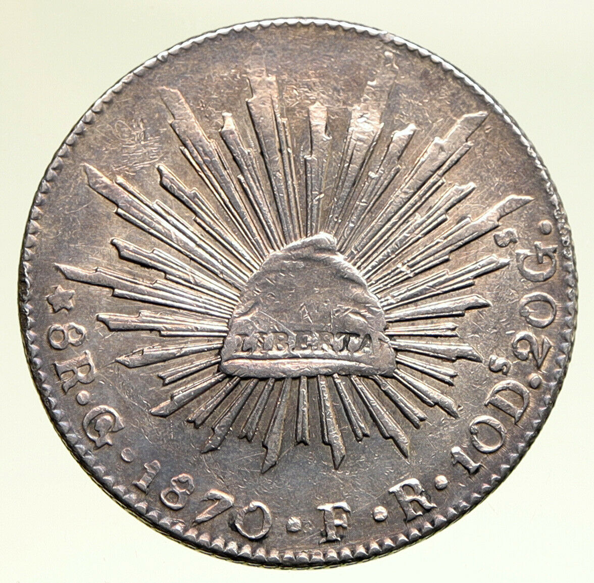 1870 Go FR MEXICO Large Eagle Sun Antique Mexican Silver 8 Reales Coin i94961