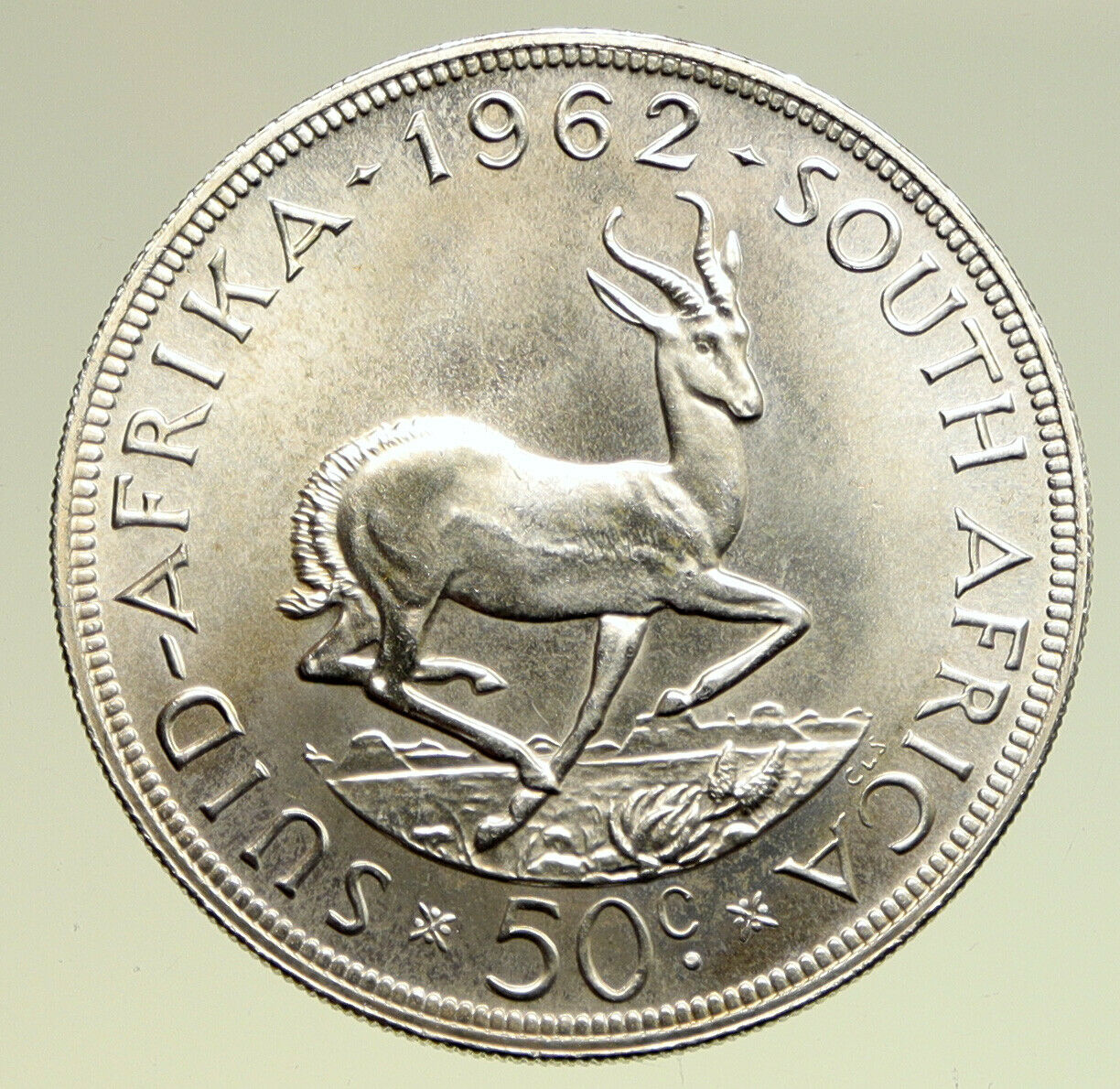 1962 SOUTH AFRICA Founder Jan van Riebeeck Deer OLD Silver 50 Cents Coin i94941