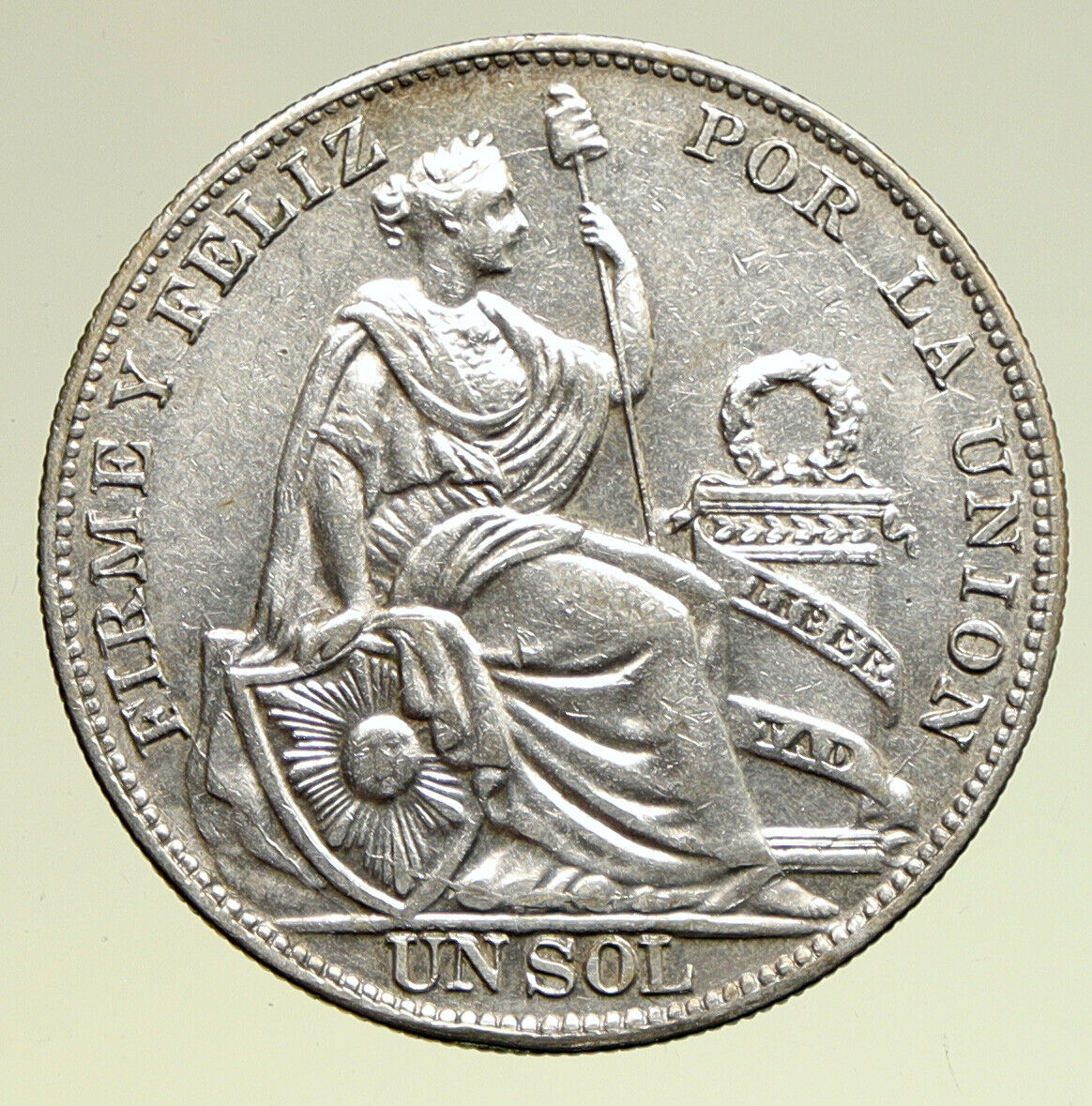 1934 PERU South America 1 SOL Antique BIG Original Silver Peruvian Coin i94957