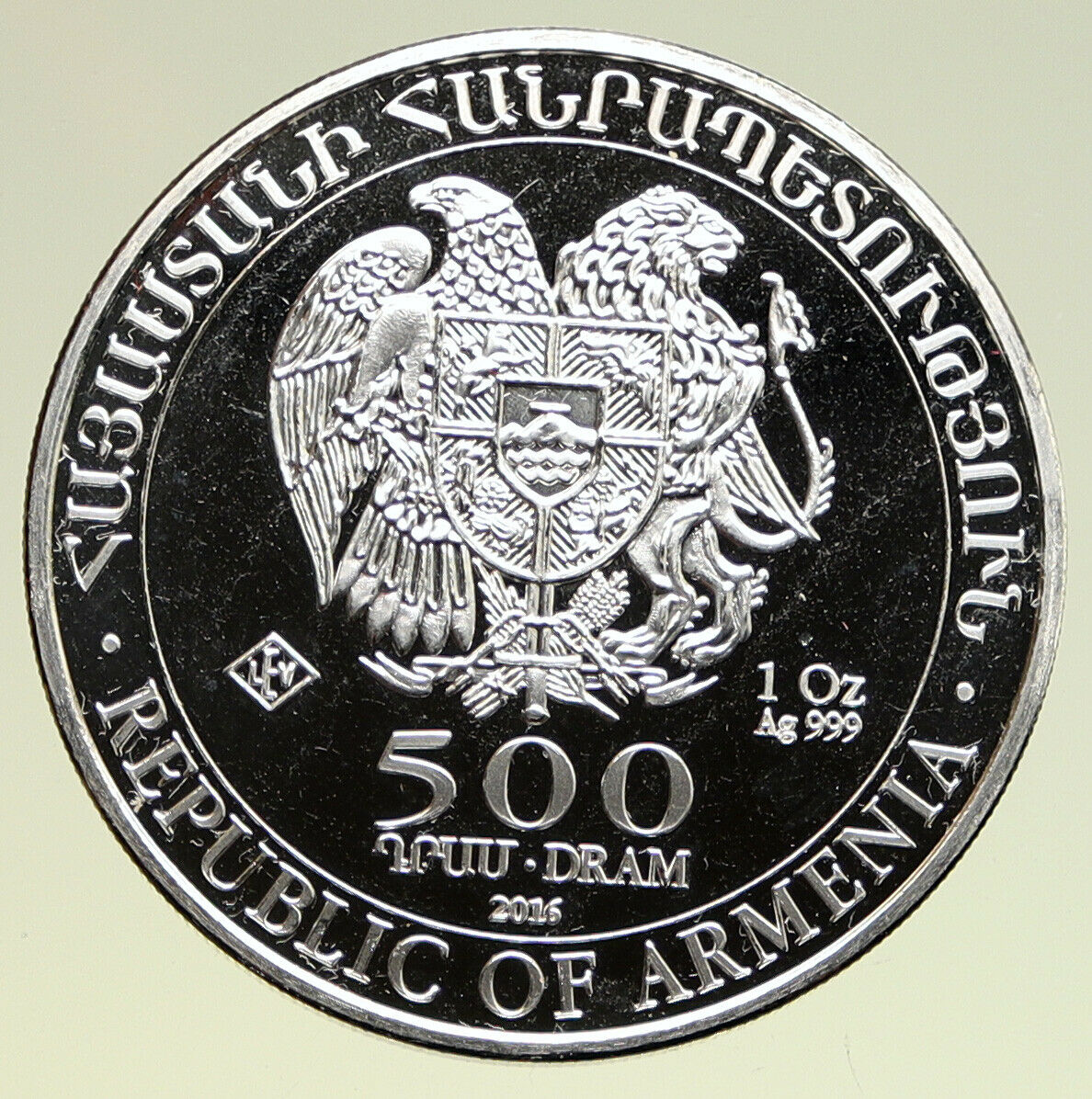 2014 ARMENIA Noah's Ark & Dove BIBLE SILVER PROOF ARMENIAN 500 Dram Coin i94959