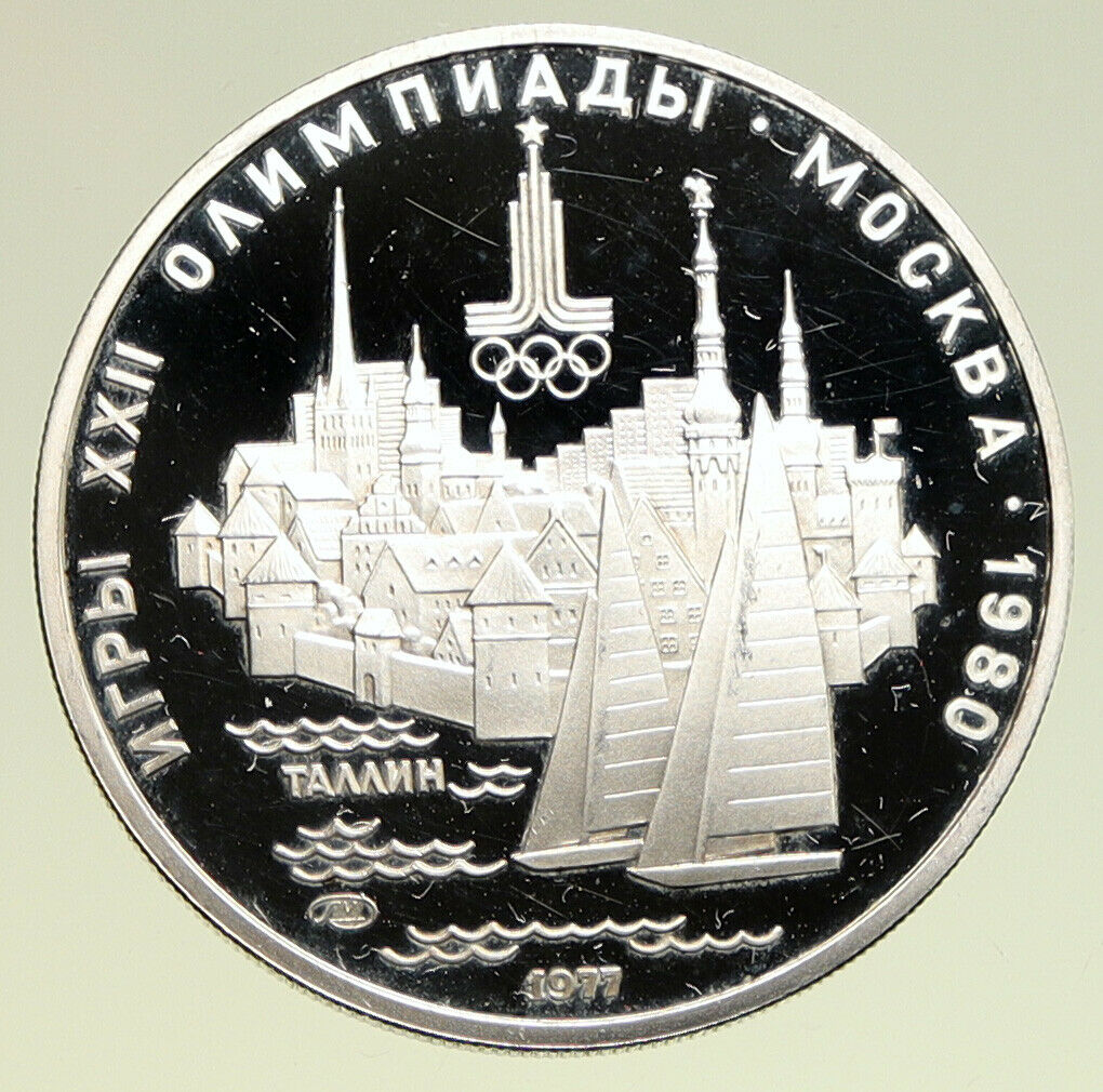 1977 MOSCOW 1980 Russia Olympics Sailing TALLINN PROOF Silver 5 Rubl Coin i94942