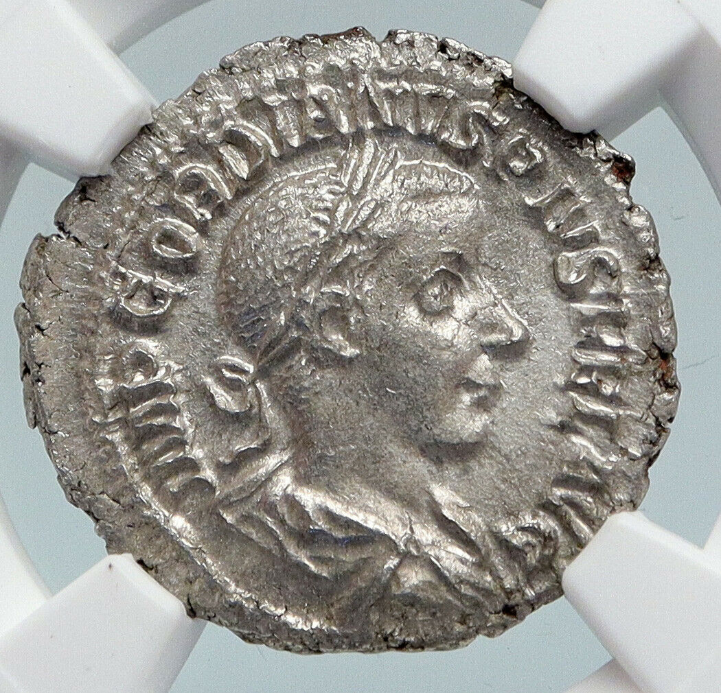 GORDIAN III Authentic Ancient 240AD Silver Roman Coin SALUS w SERPENT NGC i89842