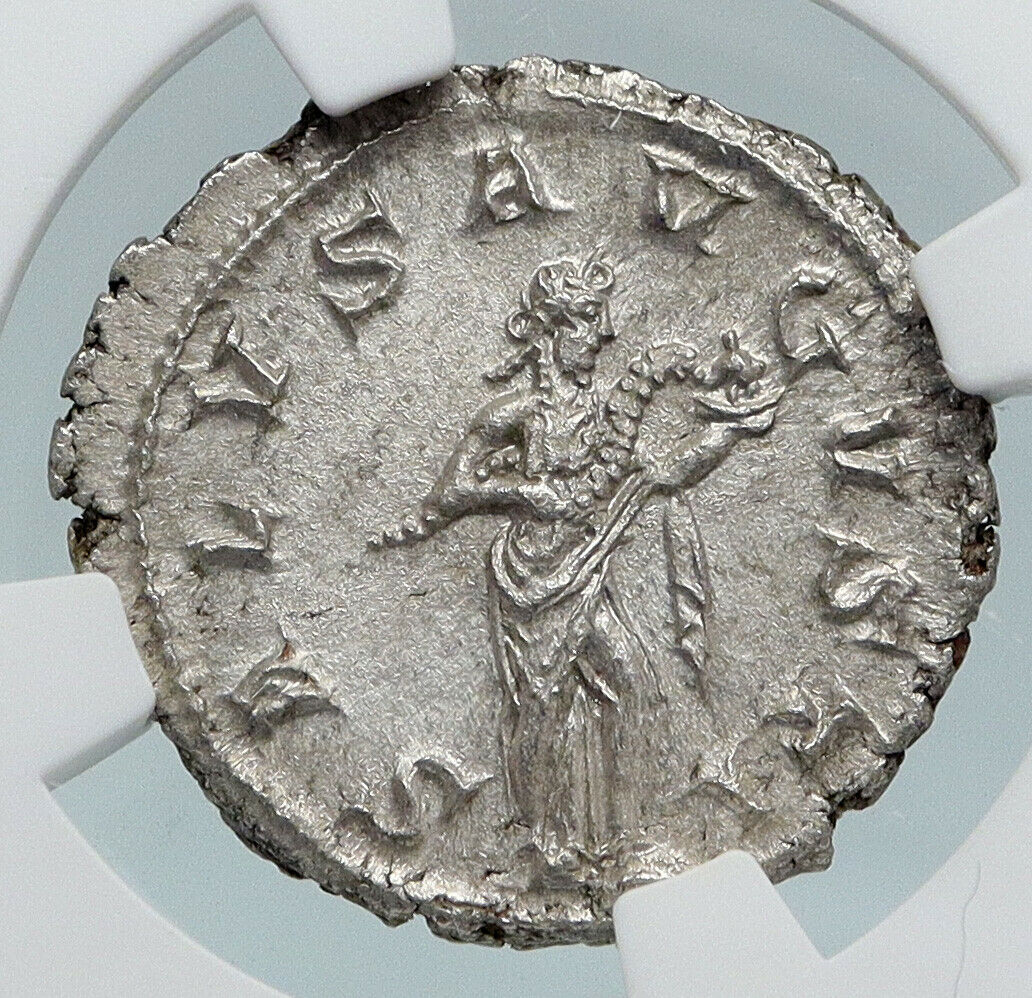 GORDIAN III Authentic Ancient 240AD Silver Roman Coin SALUS w SERPENT NGC i89842