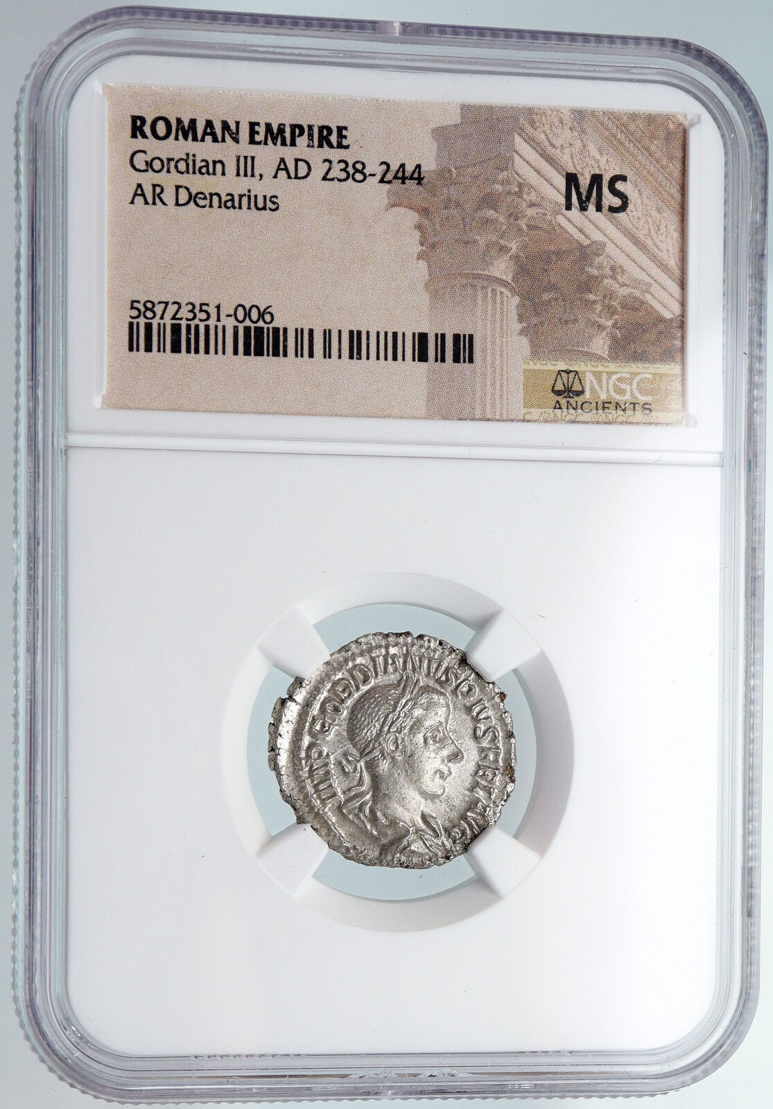 GORDIAN III Authentic Ancient 240AD Silver Roman Coin SALUS w SERPENT NGC i89842