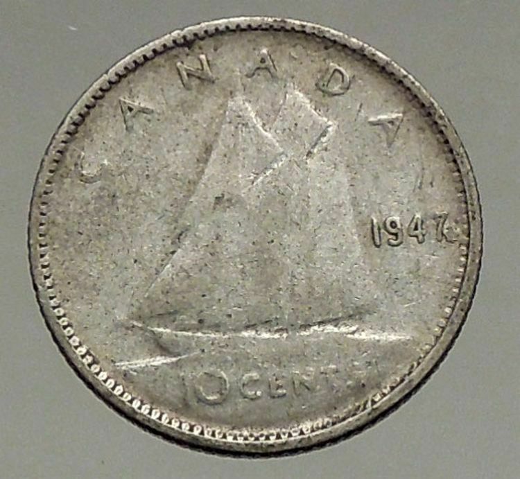 1947 CANADA King George VI - Silver 10 Cent SILVER Coin - BLUENOSE SHIP i56780