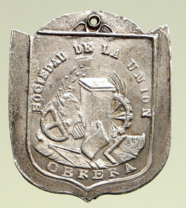 1853 BOLIVIA Potosi Alpaca SUN Obrera VINTAGE Antique Old Silver Medal i94968