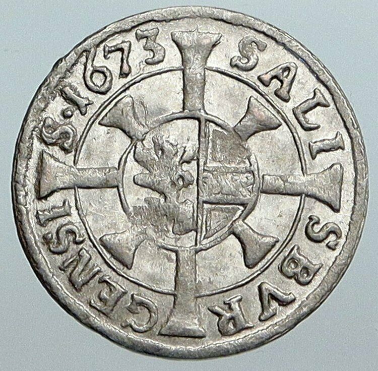 1673 AUSTRIA Salzburg BISHOPRIC Max Gandolf Kuenburg Silver Kreuzer Coin i89035