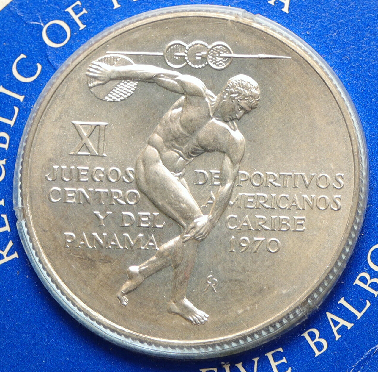 1970 PANAMA Olympic Style Games GREEK DISC THROWER ATHLETE Silver 5B Coin i95754