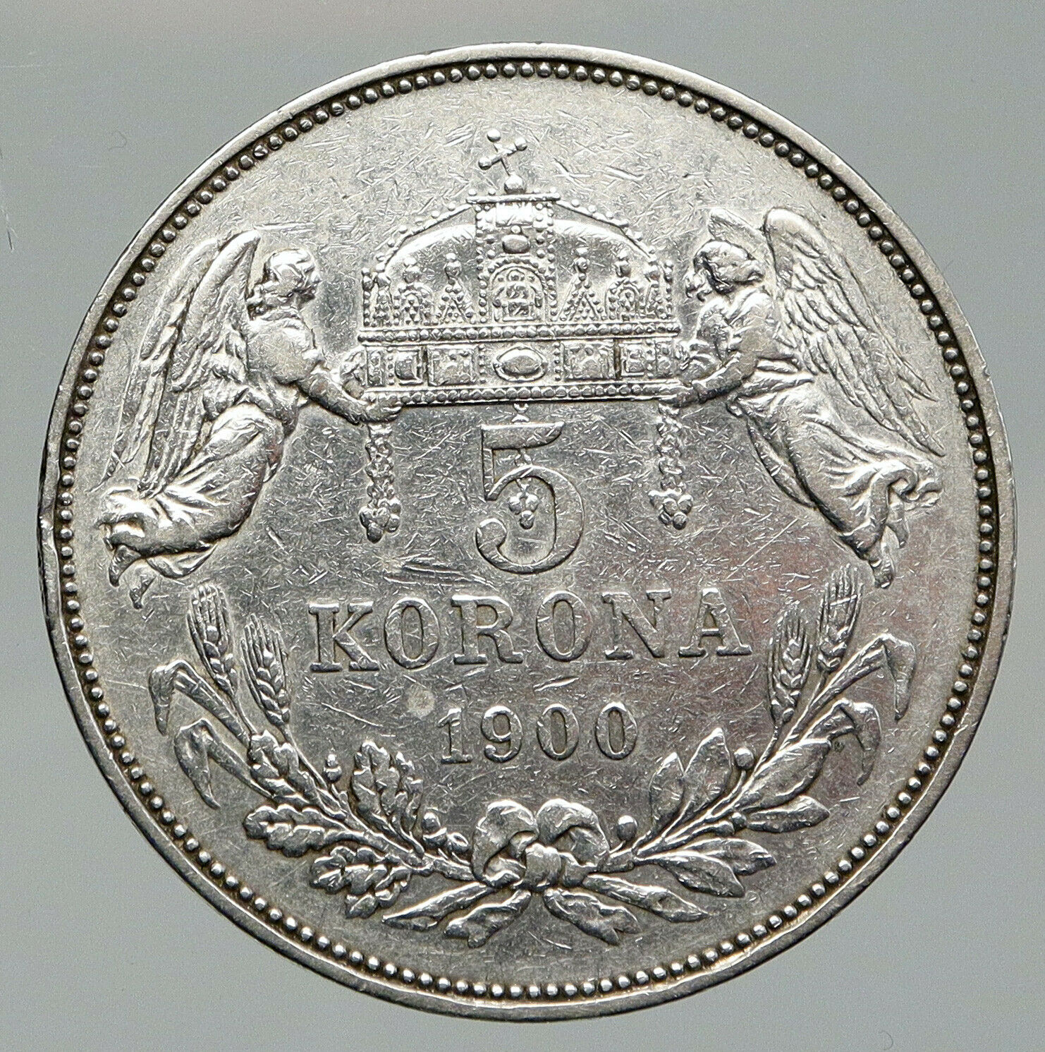 1900 HUNGARY w King Franz Joseph I Hungarian Antique Silver 5 Korona Coin i92003