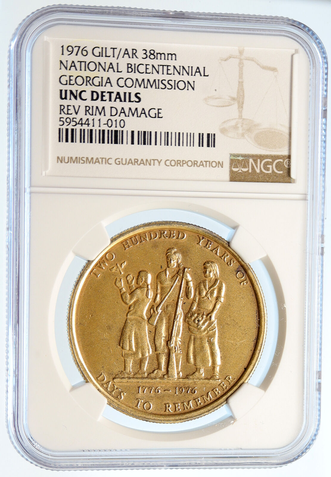 1976 USA American Bicentennial GEORGIA COMMISSION Gilt Silver Medal NGC i95555