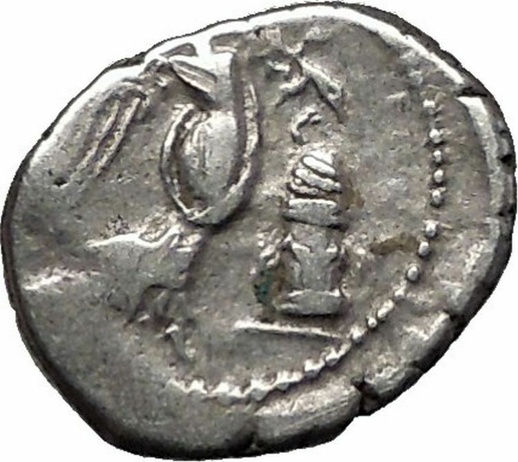 ROMAN REPUBLIC 87BC QUINARIUS Neptune Victory Asclepius Altar Silver Coin i55466