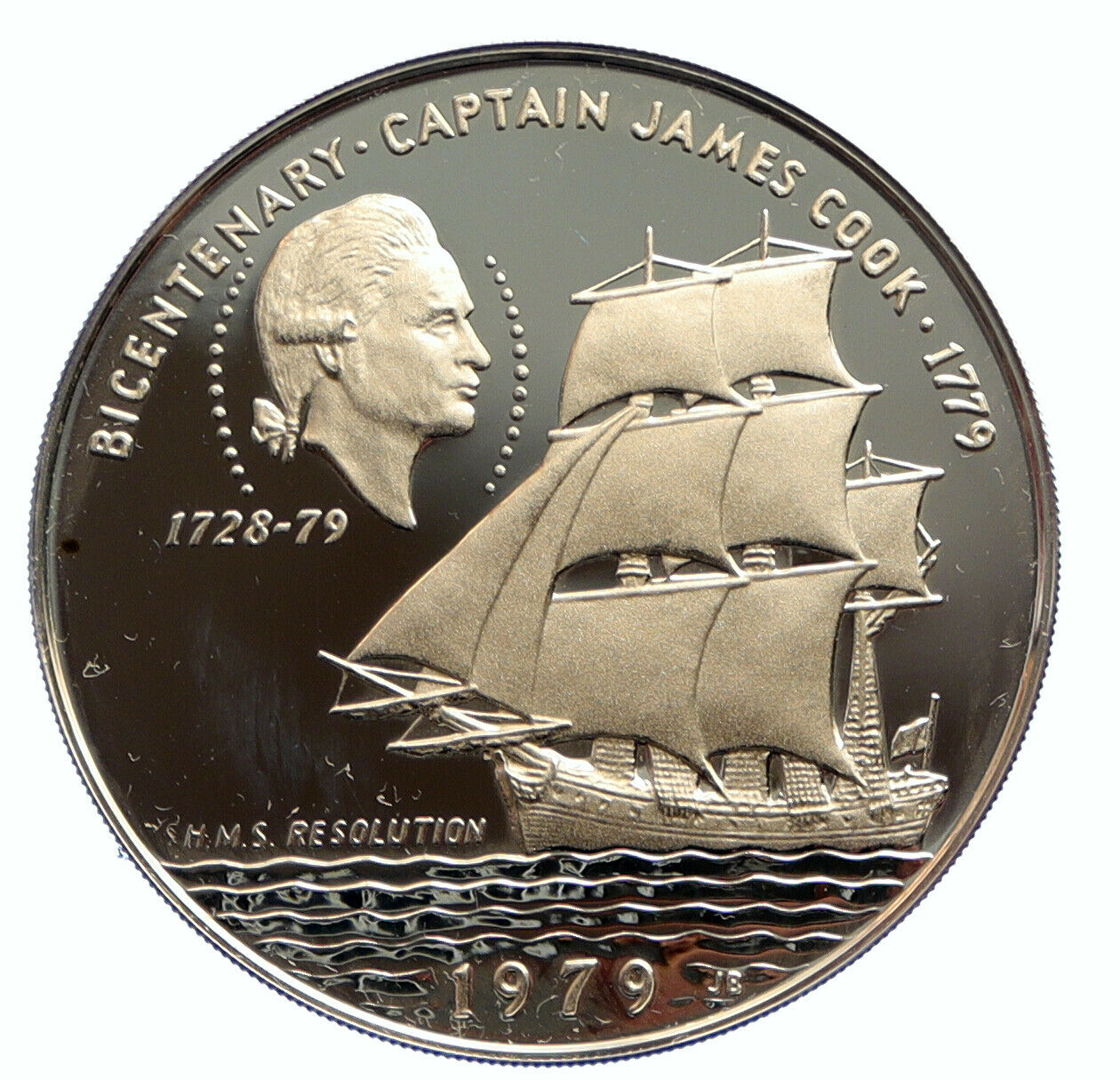 1979 SAMOA Ship Captain JAMES COOK Vintage OLD Proof Silver 10 Tala Coin i95791