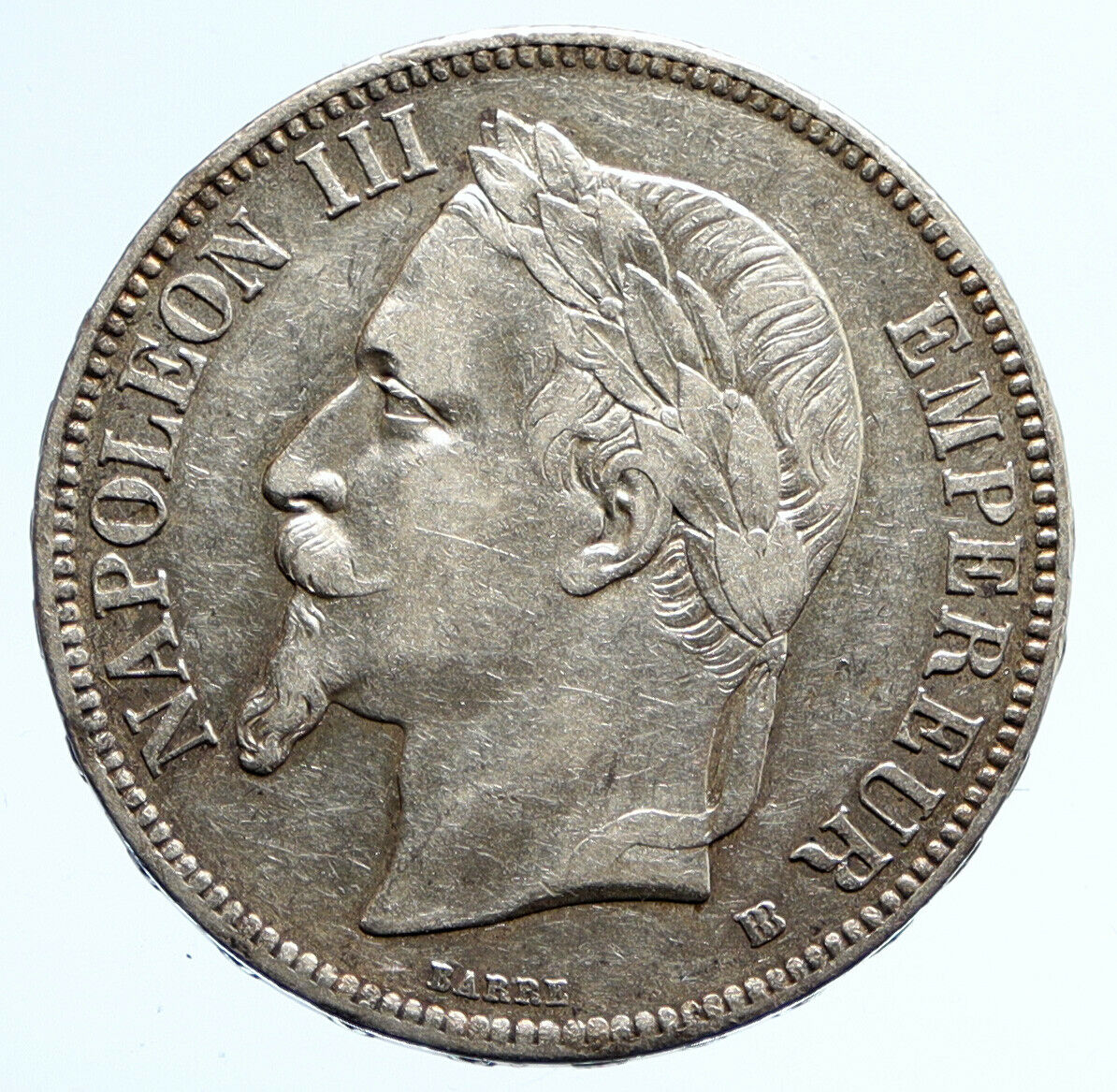 1869 FRANCE Emperor NAPOLEON III Crowned ARMS Silver 5 Francs French Coin i95797