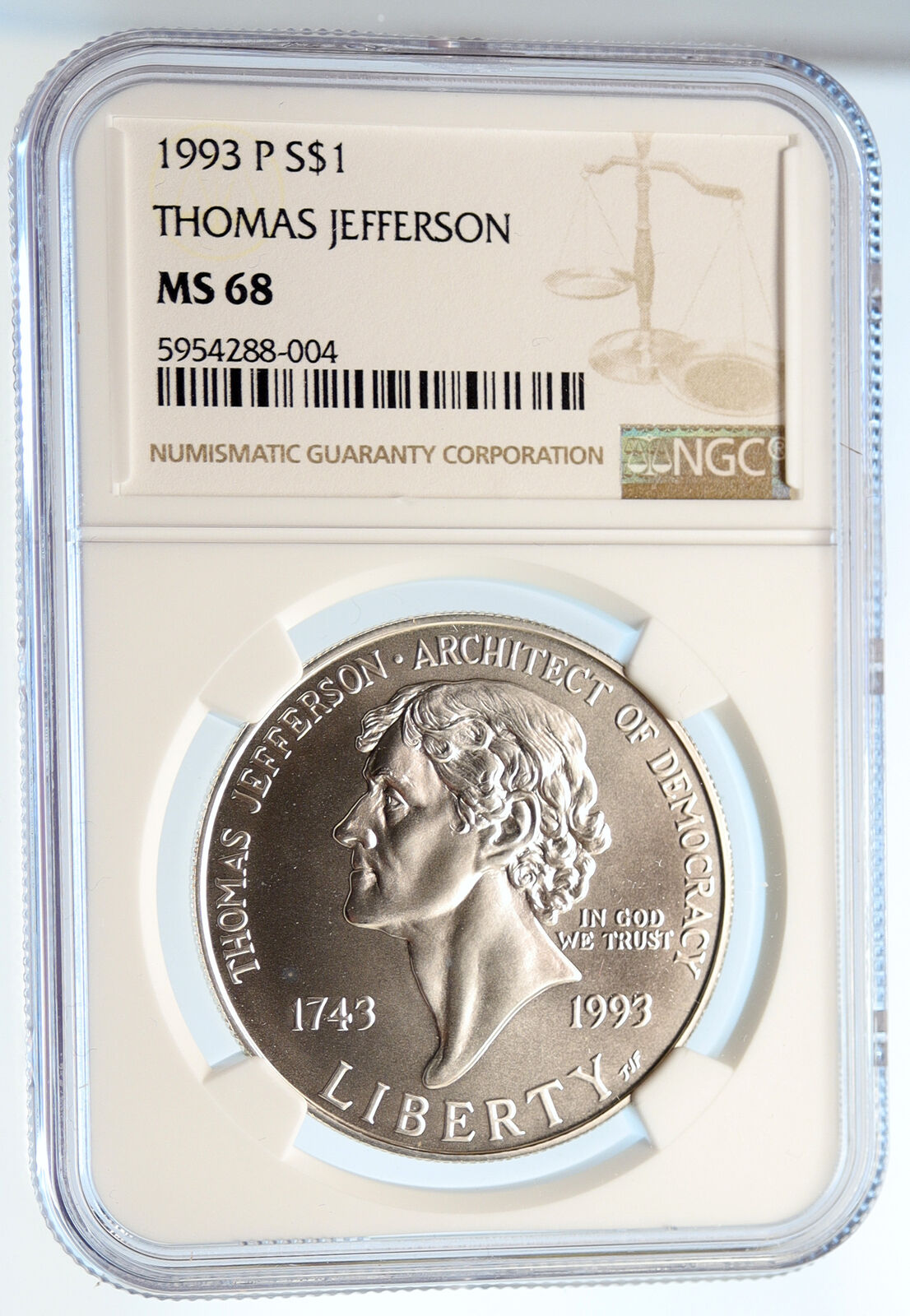 1993P UNITED STATES USA President Thomas Jefferson Silver Dollar Coin NGC i95560