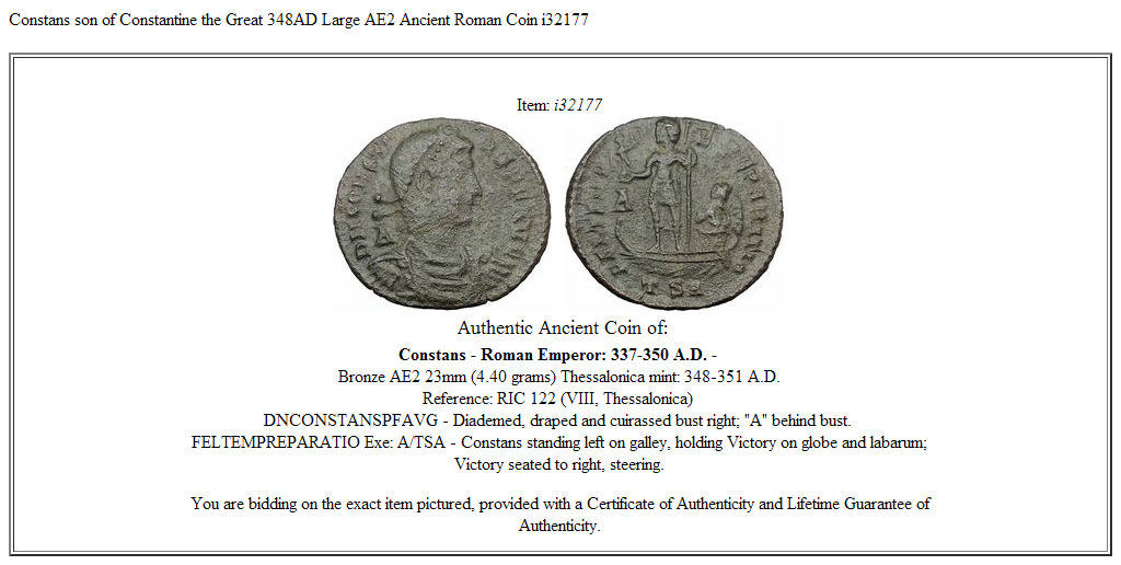 Constans son of Constantine the Great 348AD Large AE2 Ancient Roman Coin i32177