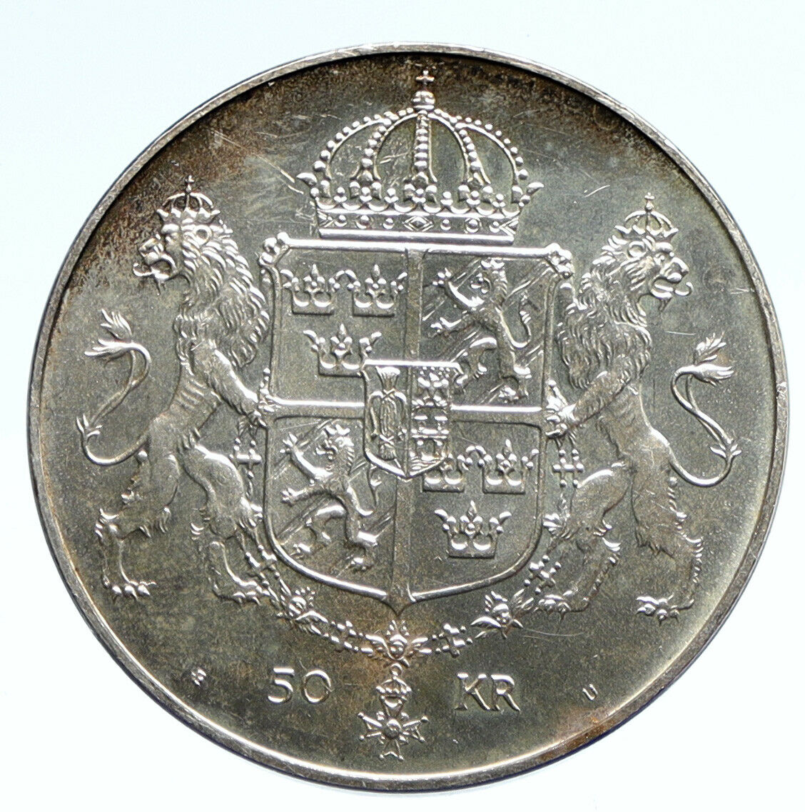 1976 SWEDEN King GUSTAF V Queen Silvia ROYAL WEDDING Silver 50 Kronr Coin i95692