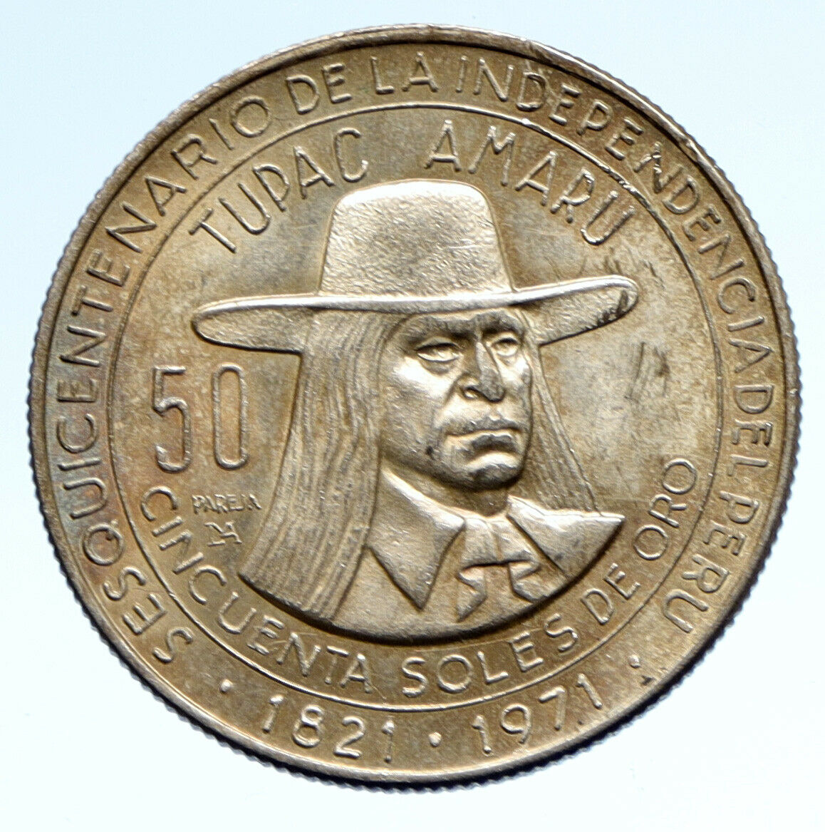 1971 PERU South America TUPAC AMARU Vintage Silver Peruvian 50 SOLES Coin i95695