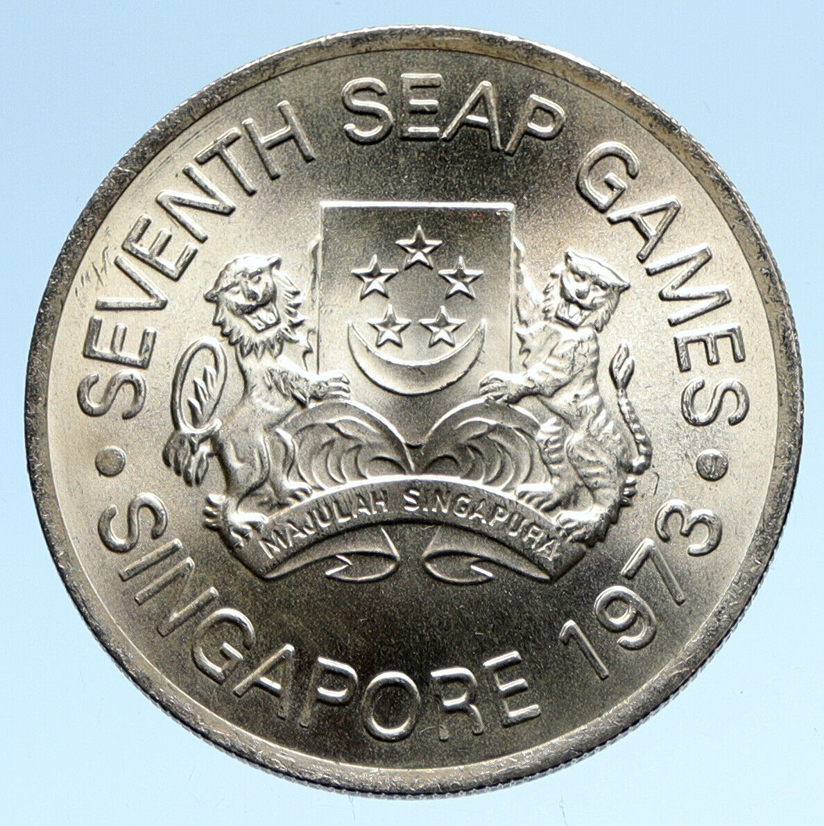 1973 SINGAPORE Southeast Asia Games SEAP Genuine Silver $5 CHINESE Coin i95689