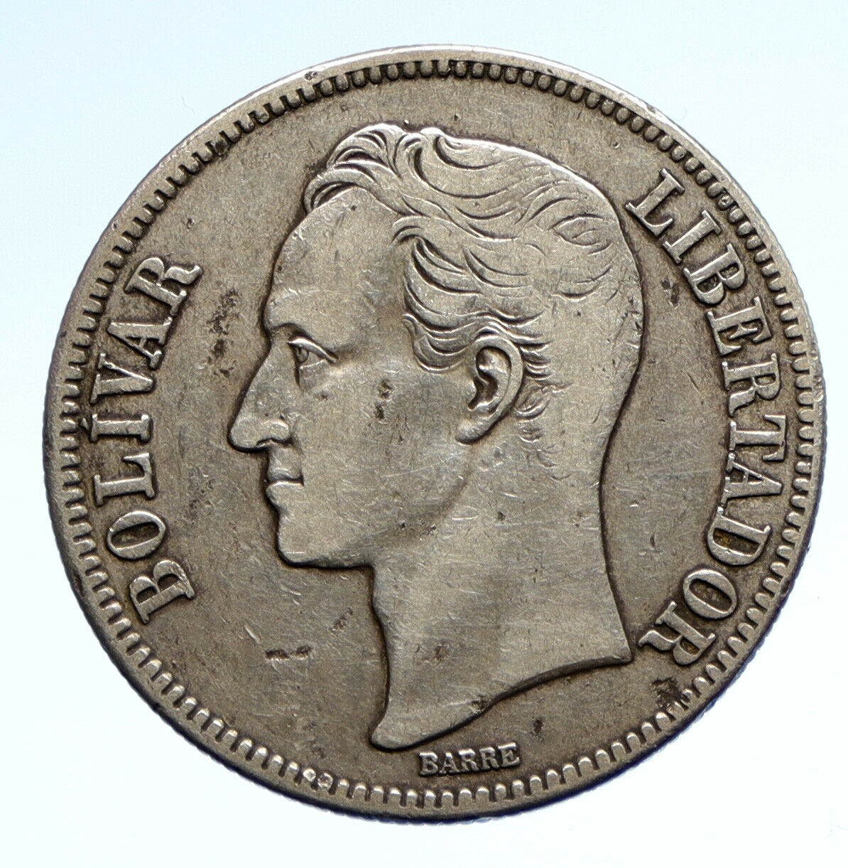 1936 Freemason President Simon Bolivar VENEZUELA Founder Silver 5 B Coin i95691