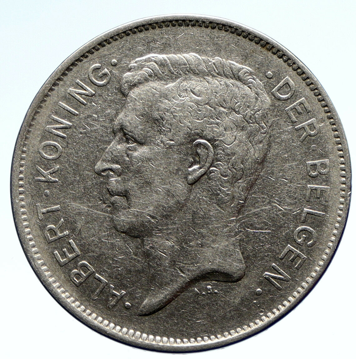 1931 BELGIUM King Albert I Crown Antique Old VINTAGE Silver 20 Franc Coin i95693