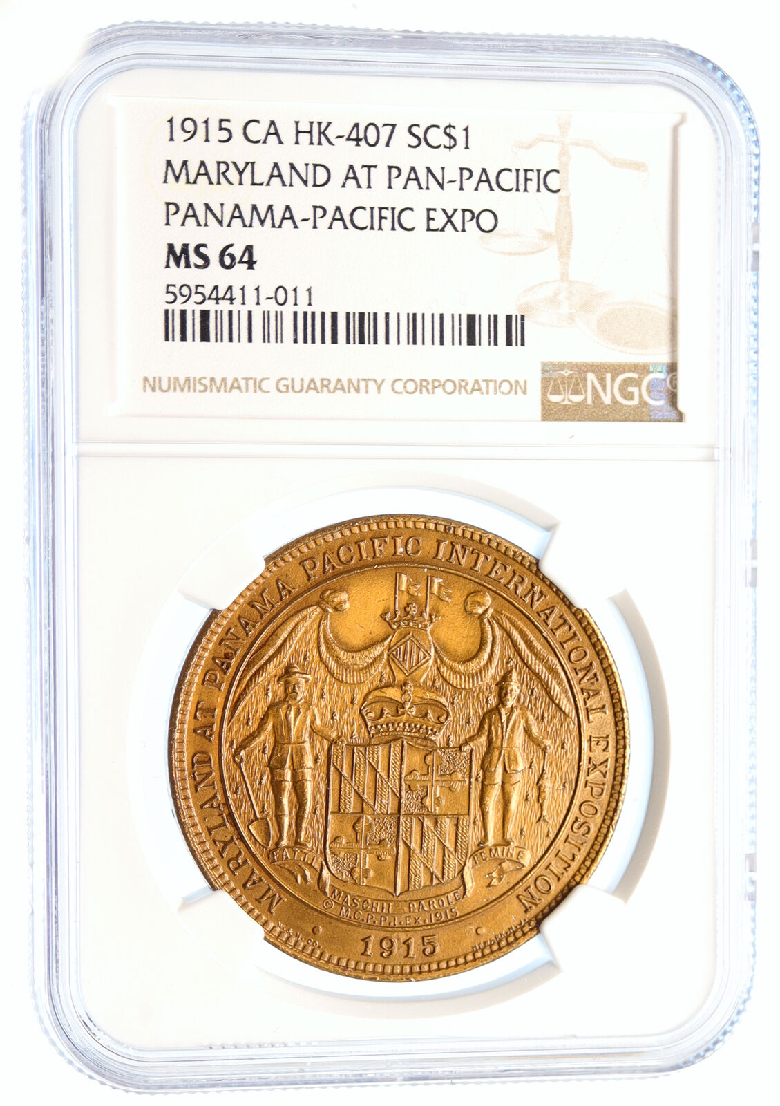 1915 USA San Francisco MARYLAND STATE Panama Pacific WORLD EXPO Medal NGC i95556