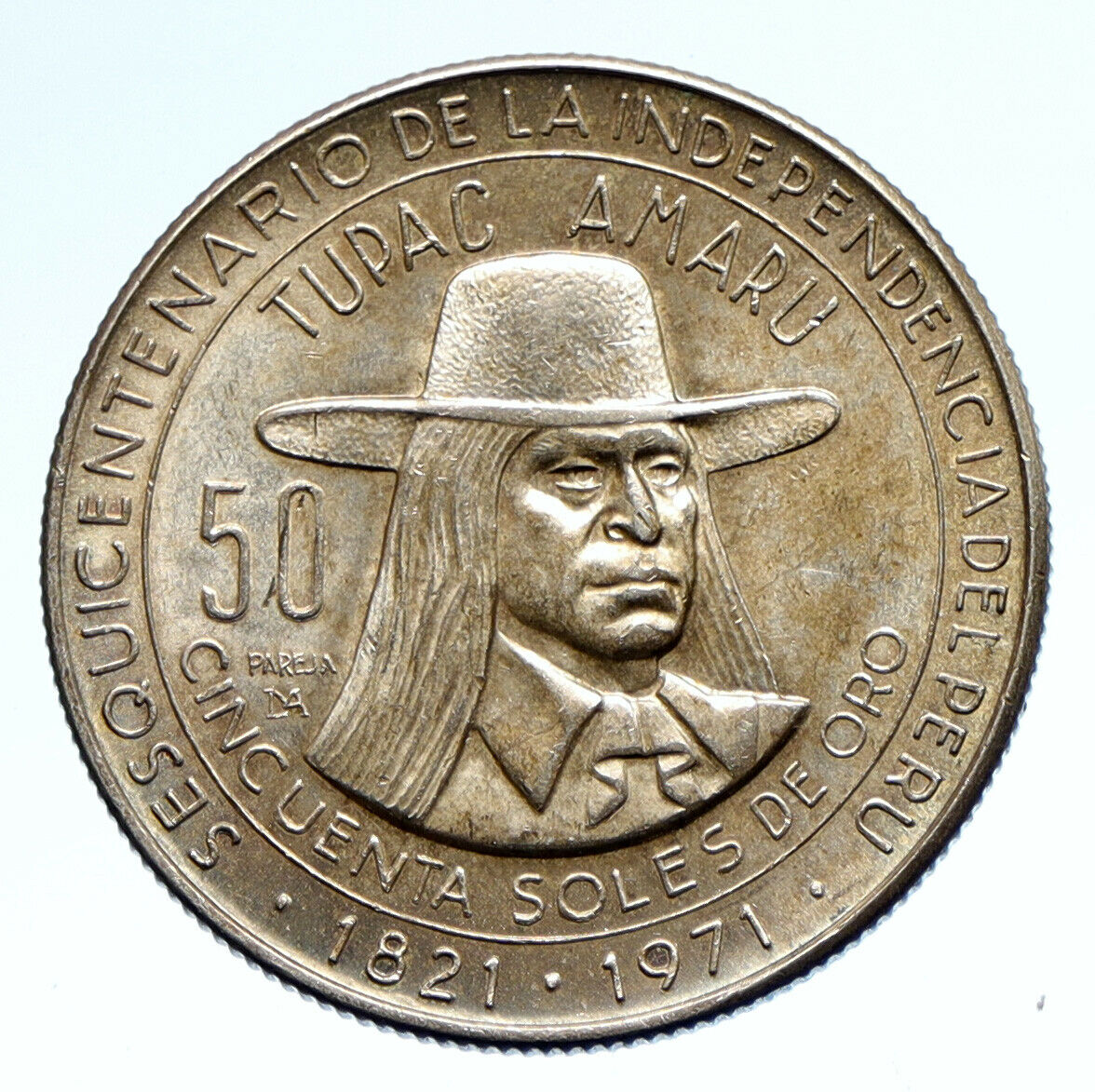 1971 PERU South America TUPAC AMARU Vintage Silver Peruvian 50 SOLES Coin i95696